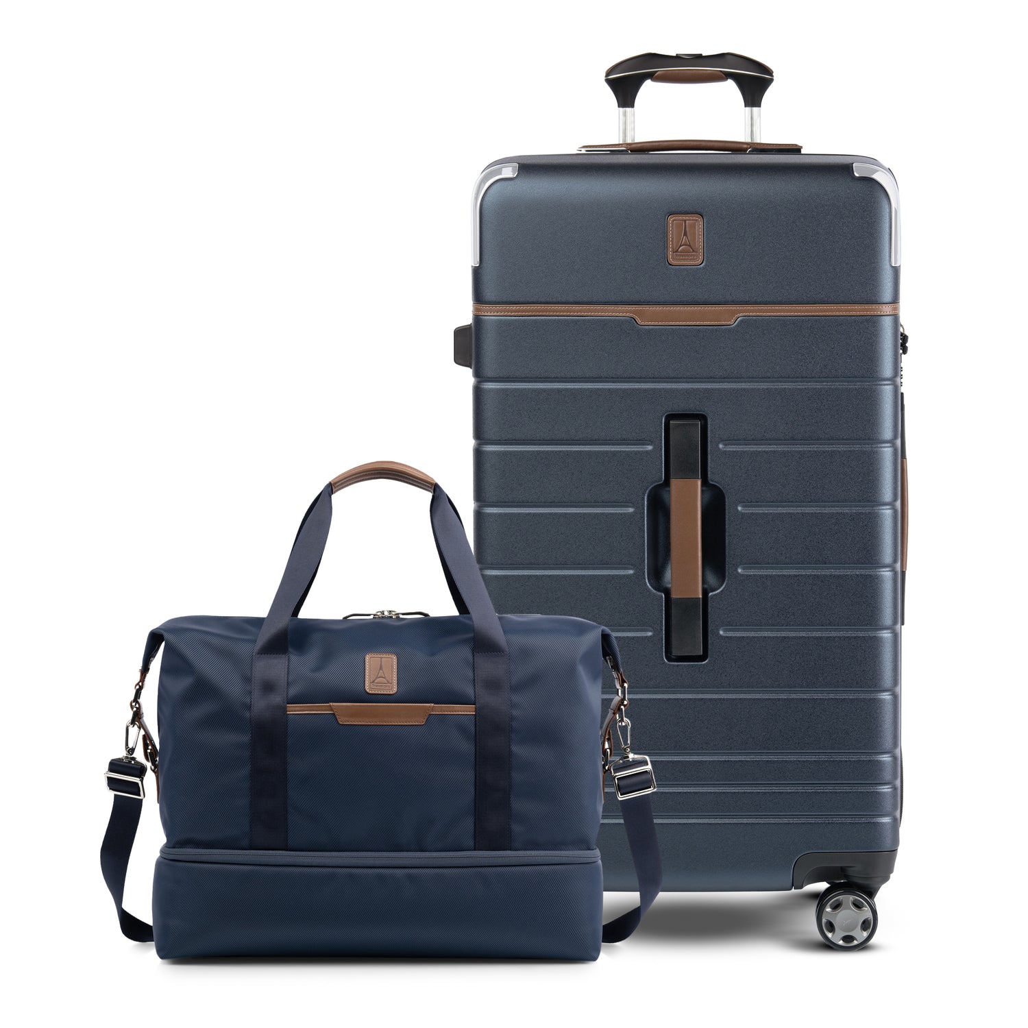 Travelpro® x Travel + Leisure Large Check-in Spinner and Drop-Bottom Weekender Bag Luggage Set